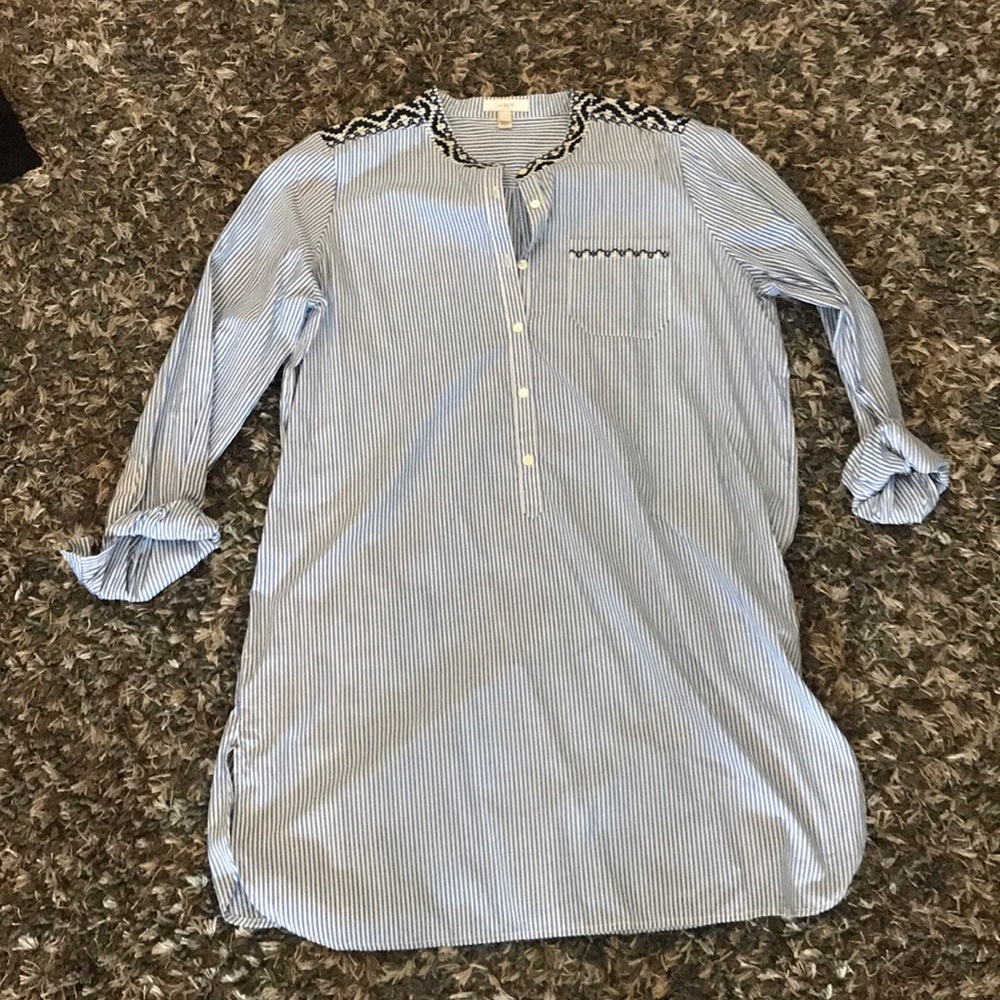 J Crew striped embroidered tunic dress L